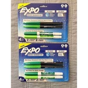 2 pack Expo Mixed Marker Set 4‎ Count Green NWT Wet & Dry Erase Fine Tip 2220183